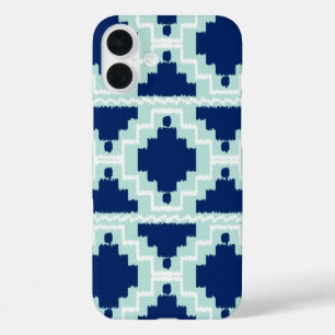 Coque Pour iPhone 16 Plus Motif Ikat Aztec - Indigo et bleu clair