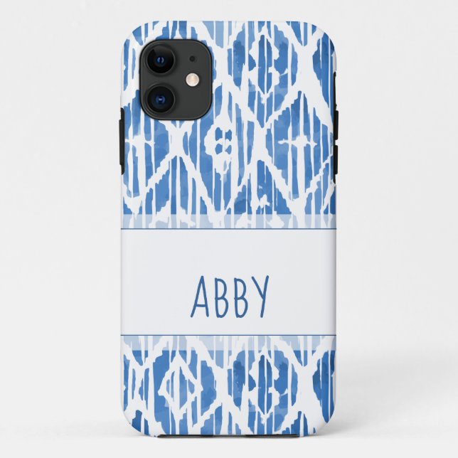 Coques Case-Mate iPhone Motif Ikat bleu personnalisé (Dos)