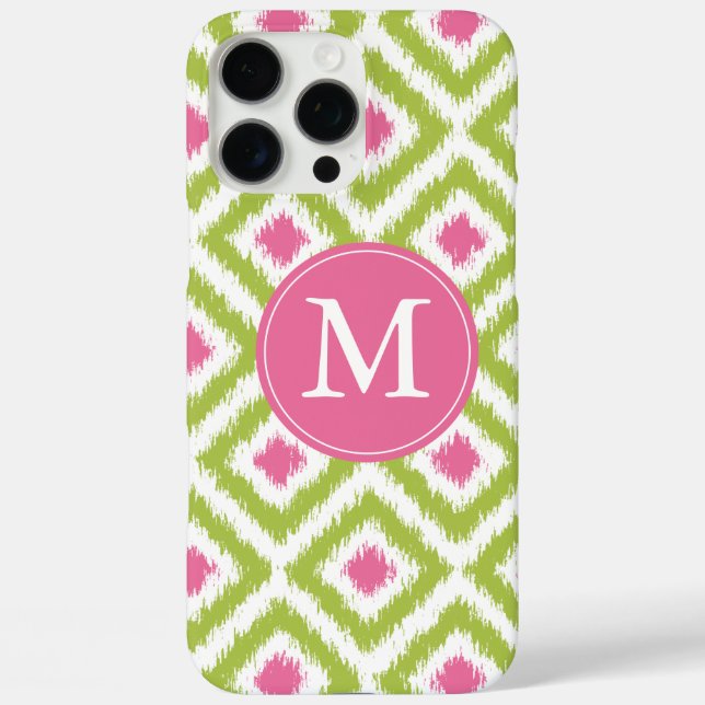 Coques Case-Mate iPhone Motif Ikat rose rose vert monogramme (Verso)