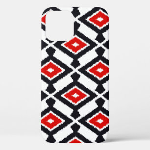 Coques Pour iPhone Motif Ikat - Rouge foncé, noir et blanc