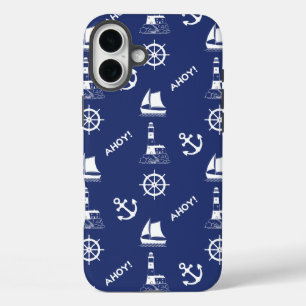 Coque Pour iPhone 16 Plus Motif illustratif de voile blanc+bleu marine