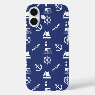Coque Pour iPhone 16 Plus Motif illustratif de voile blanc+bleu marine