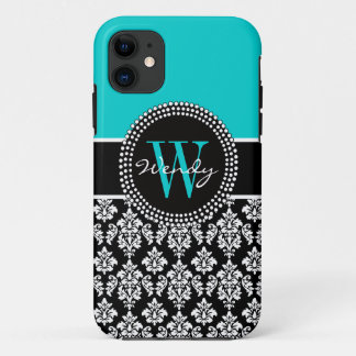 Coques Pour iPhone Motif initial personnalisé de damassé de noir