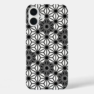 Coques iPhone 16 Plus Motif japonais Asanoha - blanc et noir