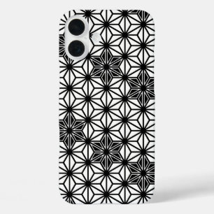 Coque Pour iPhone 16 Plus Motif japonais Asanoha - blanc et noir