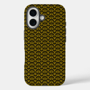 Coque Pour iPhone 16 Motif japonais Gold & Black Seigaiha