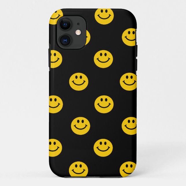Coques Case-Mate iPhone Motif jaune de visage sur le noir (Dos)