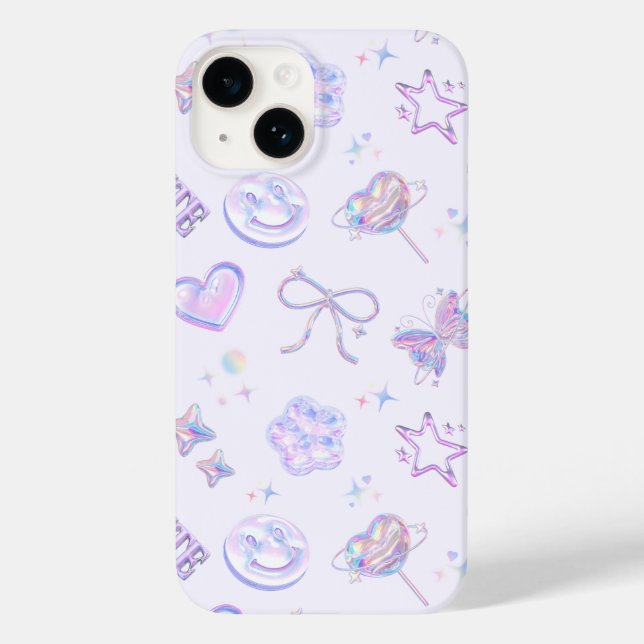 Coques Case-Mate iPhone Motif Jelly Kitsch Y2K Holographique Violet Pastel (Verso)