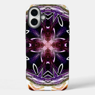 Coque Pour iPhone 16 Plus Motif kaléidoscope cosmique violet et magenta