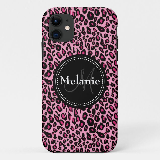 Coques Case-Mate iPhone Motif Léopard Blanc Noir Rose Monogramme (Dos)