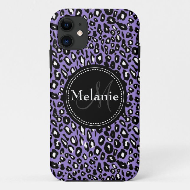 Coques Case-Mate iPhone Motif Léopard blanc noir violet monogramme (Dos)
