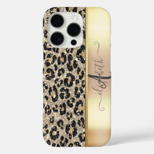 Coque iPhone 16 Pro Motif léopard Bronze Noir Monogramme