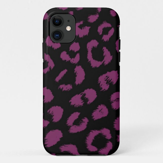 Coques Case-Mate iPhone Motif léopard noir et violet (Dos)