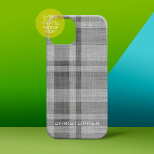 Coque Pour iPhone 16 Motif Lin Moderne Plaid Nom personnalisé
