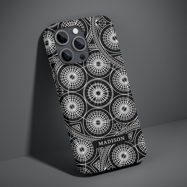 Coques Case-Mate iPhone Motif Mandala Moderne Noir Blanc Élégant Nom (Créateur téléchargé)