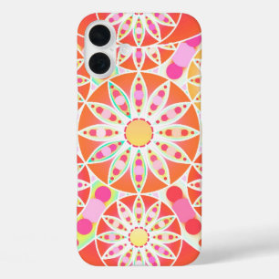 Coque Pour iPhone 16 Plus Motif mandala, rouge corail, rose, or