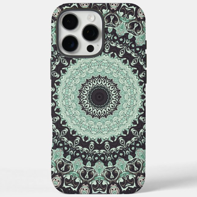 Coques Case-Mate iPhone Motif Mandala Vert Menthe et Charbon (Verso)