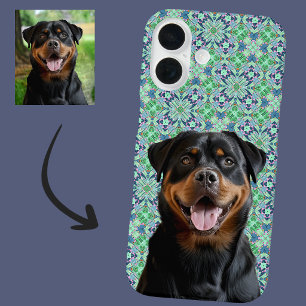 Coque Pour iPhone 16 Motif Mandala Vert Photo de Compagnie de Chien Per