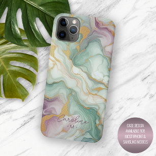 Coque iPhone 16 Pro Max Motif Marbre Personnalisé Violet Rose Vert Or