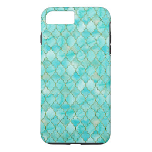 Coque iPhone 7 Plus Motif Marocain Gold et Aqua