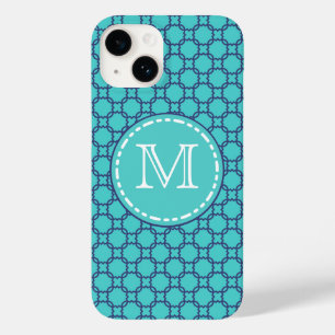 Coque Case-Mate iPhone Motif marocain turquoise et bleu - Monogramme