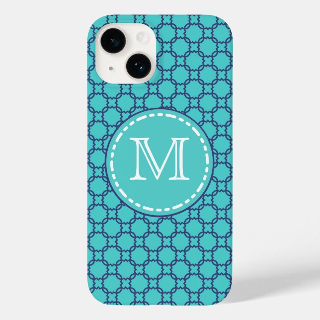 Coques Case-Mate iPhone Motif marocain turquoise et bleu - Monogramme (Verso)