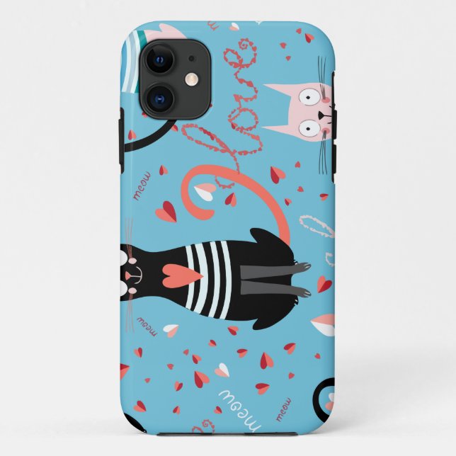 Coques Case-Mate iPhone Motif mignon de chats sur un arrière - plan bleu (Dos)