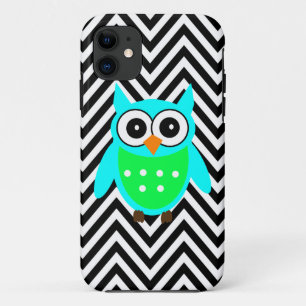 Coque Case-Mate iPhone Motif mignon de Chevron de noir de hibou de vert
