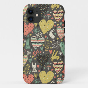 Coque iPhone 11 Motif mignon de lapins d'amour avec des coeurs