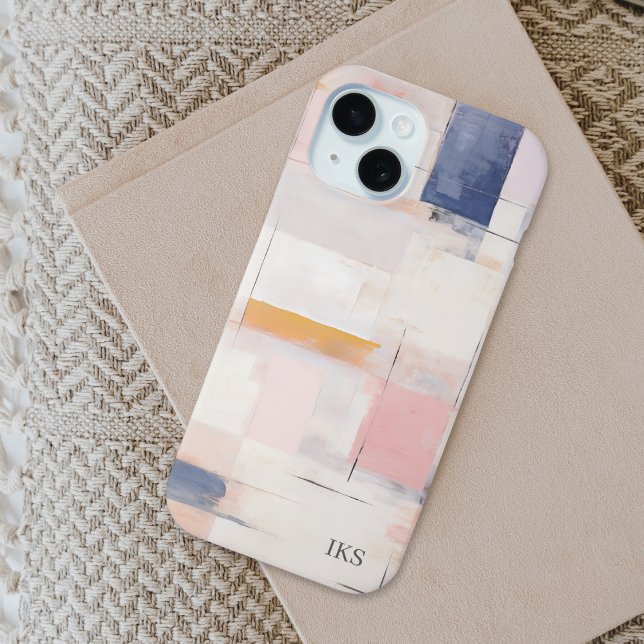 Coques Case-Mate iPhone Motif Moderne Abstrait de Pastel avec Monogramme (Créateur téléchargé)