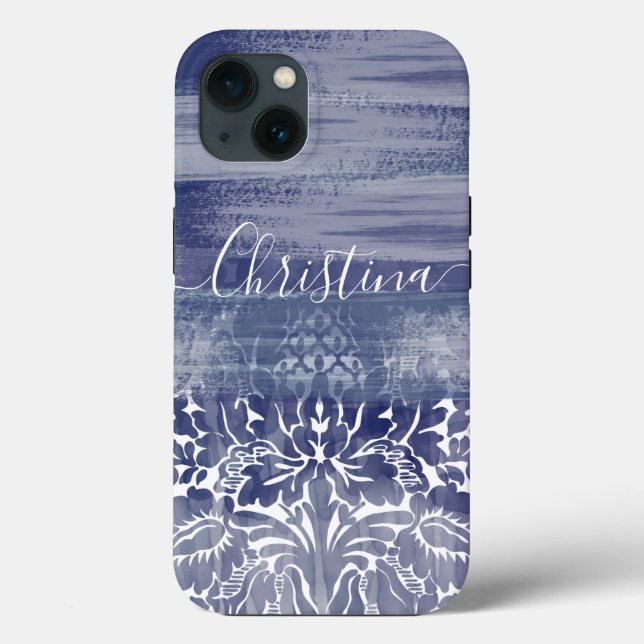 Coques Case-Mate iPhone Motif moderne Damask Blue Arty (Verso)