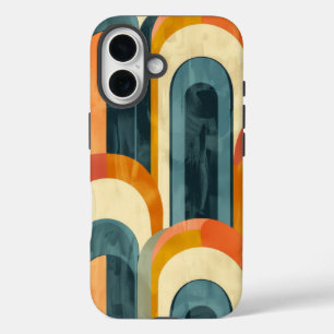 Coque Pour iPhone 16 Motif moderne du milieu du siècle Turquoise jaune