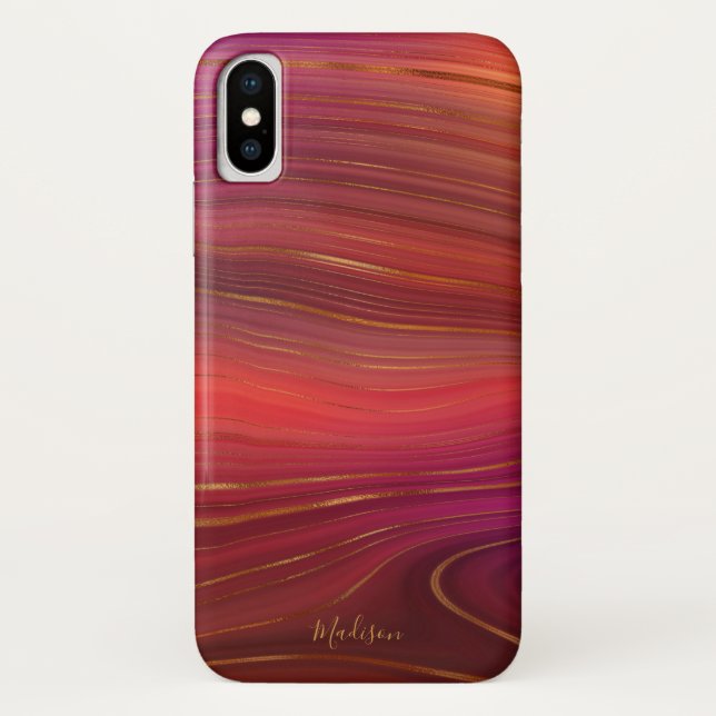 Coques Case-Mate iPhone Motif moderne en marbre de Sunrise Agate avec nom (Dos)