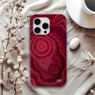 Coque Case-Mate iPhone Motif moderne en marbre rouge Agate avec Monogramm