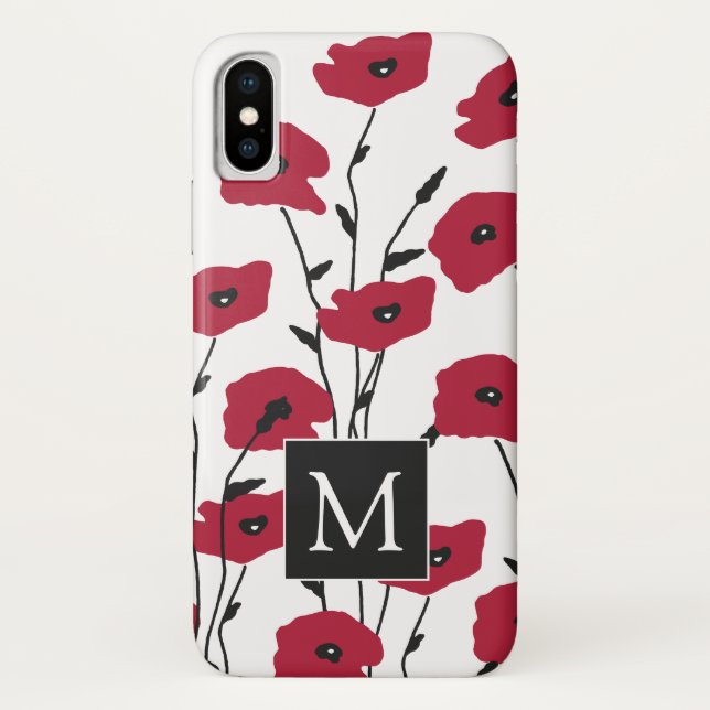 Coques Case-Mate iPhone Motif moderne Monogram Poppies (Dos)