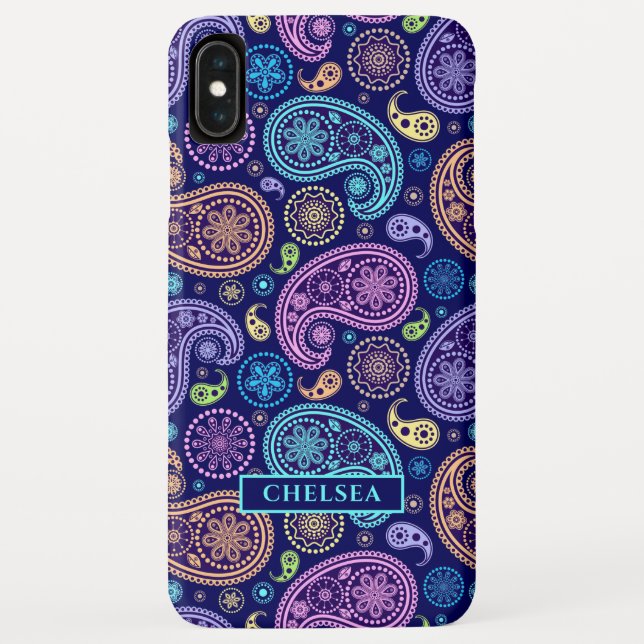 Coques Case-Mate iPhone Motif moderne Paisley Nom personnalisé (Dos)