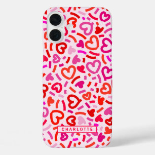 Coque Pour iPhone 16 Plus Motif Moderne Rouge Rose Violet Amour Romantique C