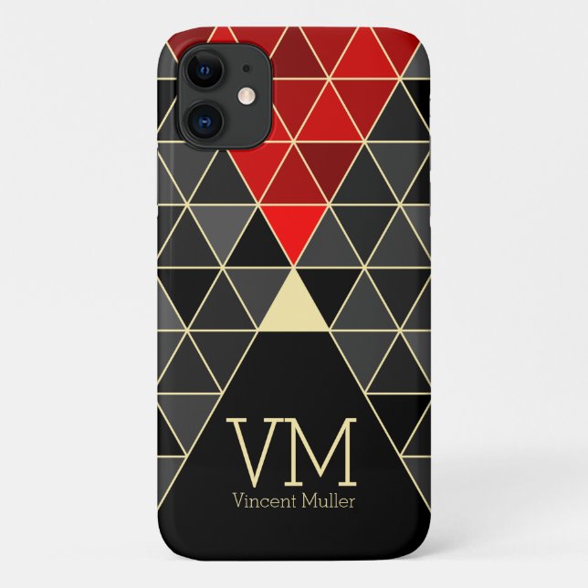 Coques Case-Mate iPhone Motif moderne triangle couleur rouge monogrammée (Dos)