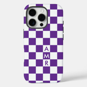 Coque iPhone 16 Pro Motif Monogram Purple White À damiers
