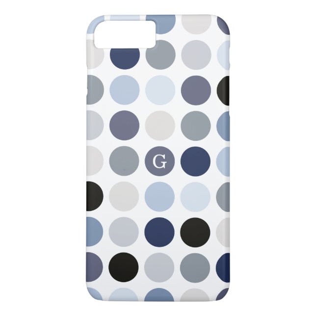 Coques Case-Mate iPhone motif monogramme à pois bleu gris moderne (Dos)