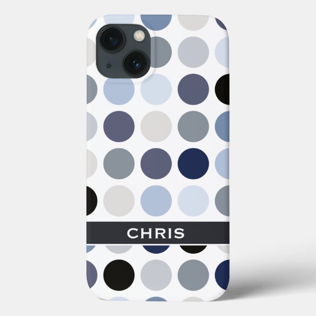 Coques Case-Mate iPhone motif monogramme à pois bleu gris moderne (Verso)