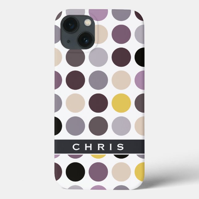Coques Case-Mate iPhone Motif monogramme à pois jaune violet moderne (Verso)