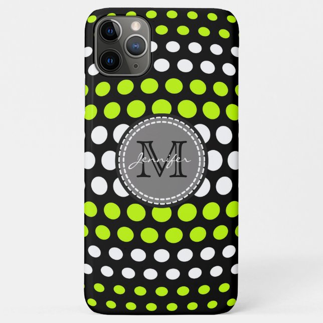 Coques Case-Mate iPhone Motif monogrammé à pois lime et blanc (Dos)