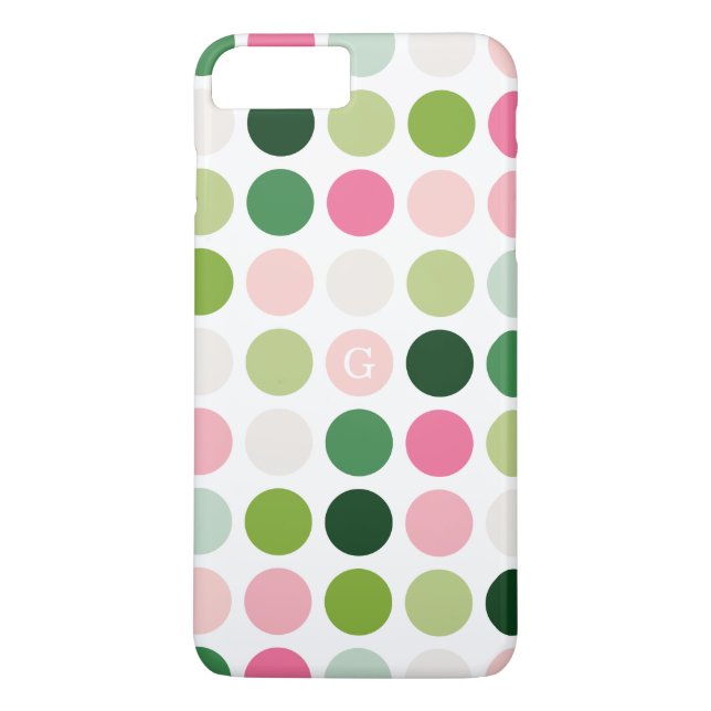 Coques Case-Mate iPhone Motif monogramme à pois rose vert moderne (Dos)