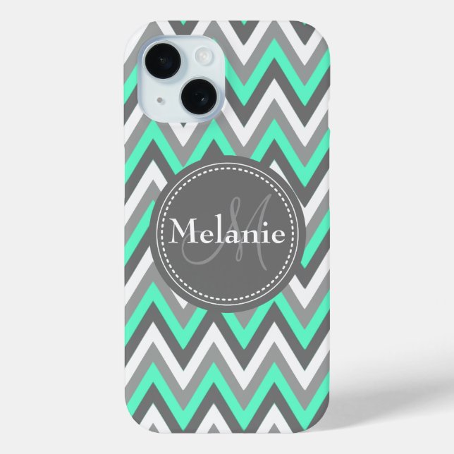 Coques Case-Mate iPhone Motif Monogramme Blue & Grey Chevron (Verso)