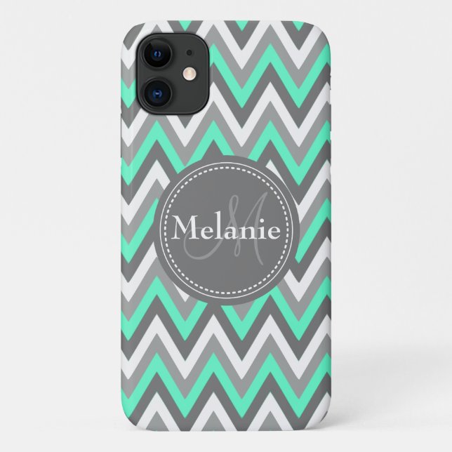 Coques Case-Mate iPhone Motif Monogramme Blue & Grey Chevron (Dos)