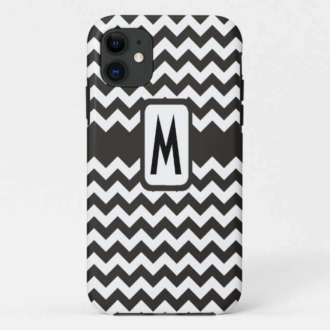Coques Case-Mate iPhone Motif Monogramme Chevrons noir et blanc (Dos)