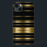 Etui iPhone 13 Motif Monogramme Gold & Black Stripes<br><div class="desc">Elégant motif doré et rayures noires. monogramme personnalisable.</div>