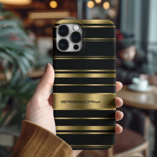 Coque Case-Mate iPhone Motif Monogramme Gold & Black Stripes