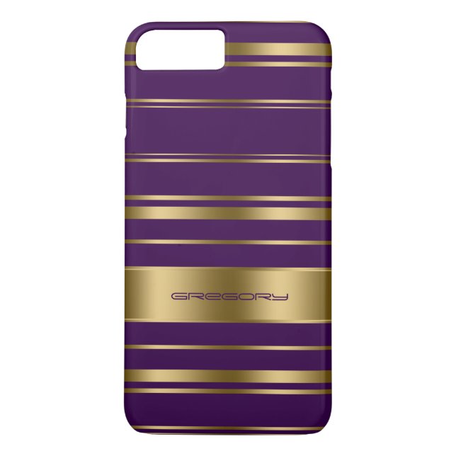 Coques Case-Mate iPhone Motif Monogramme Gold & Purple Stripes (Dos)
